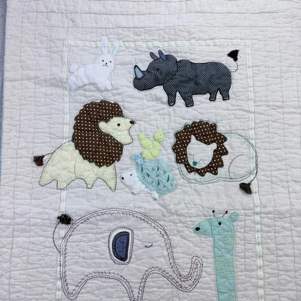 Pottery Barn Kids Animal Safari Quilt Baby One Size Cream Nursery, Jungle Theme